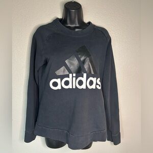 Adidas Kid's Black Crew Neck Logo Sweatshirt Athleisure Sporty Youth Sz L 16-18